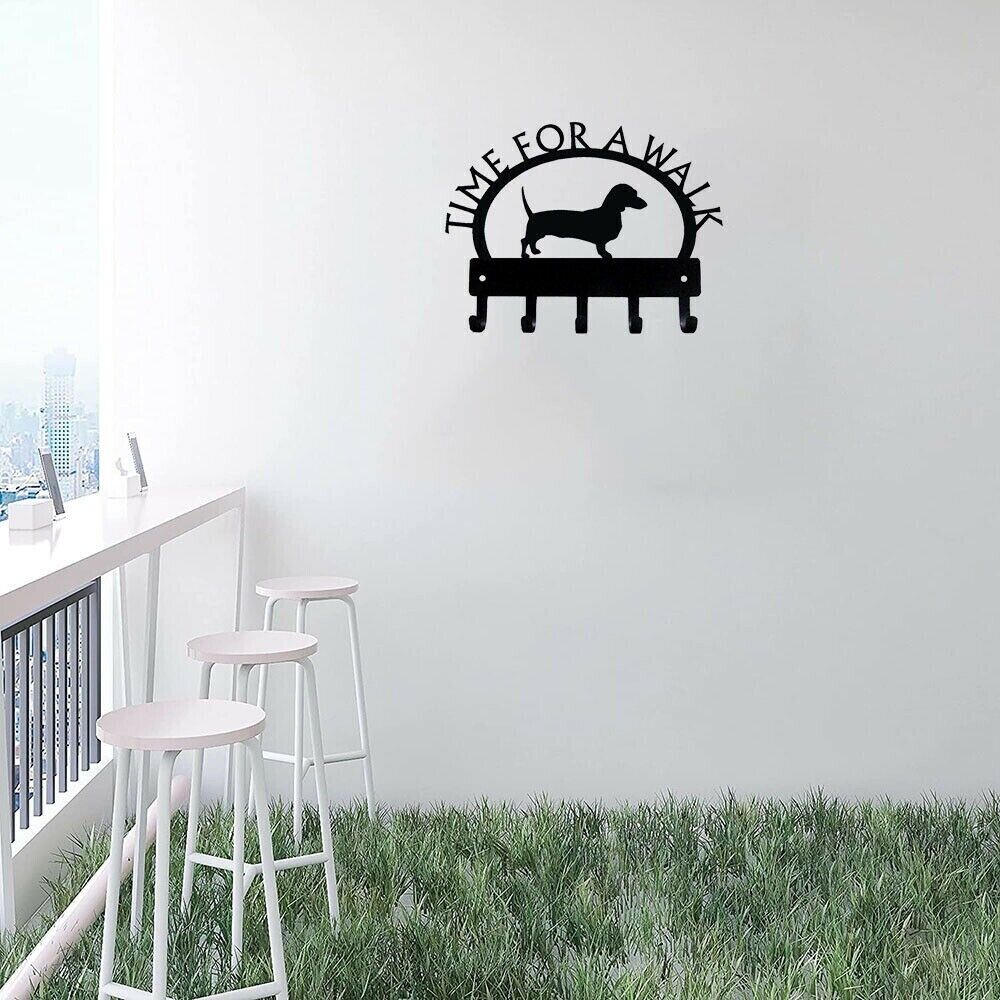 Dachshund Time for A Walk Key Rack Wall Mounted Hook Up Hanger Artwork Shape