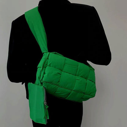 Women's Sponge Woven Messenger Bag Lady's Space Pad Feather Down Crossbody Bag