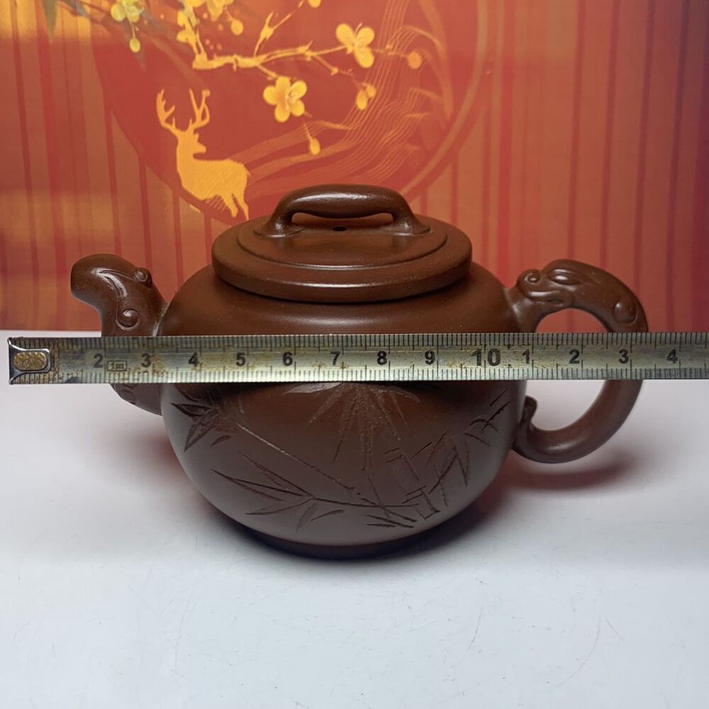 Vintage Chinese Yixing Purple Clay Teapot Zisha Ceremony Fashion Bamboo Teaware