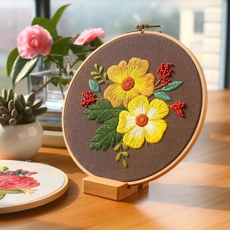 Embroidery Hoops Stands 5Pcs Wooden Base Cross Stitch Ring Decor Holders 8x6x2cm