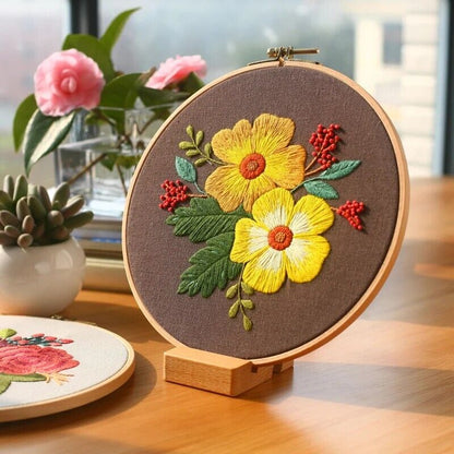 Embroidery Hoops Stands 5Pcs Wooden Base Cross Stitch Ring Decor Holders 8x6x2cm