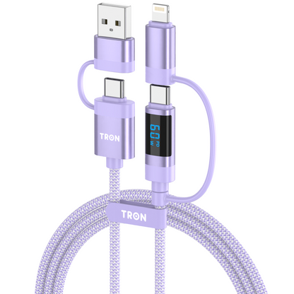TRON 60W 4-in-1 Braided Charging Cable with Smart Digital Display, 5FT