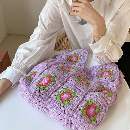 Knitted Bag Bohemian Shoulder Crossbody Totes Handmade Hollow Out Crochet Purse