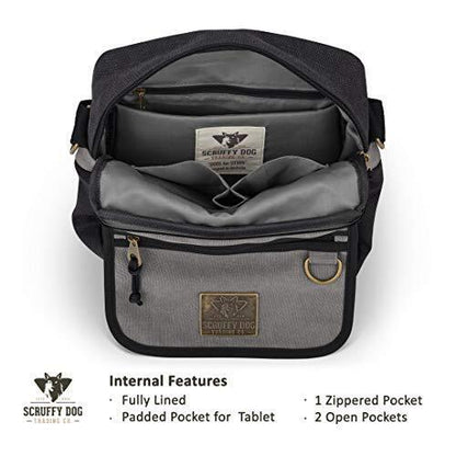 SCRUFFY DOG Canvas Messenger Bag with Adjustable small 11 inch, Black/Grey