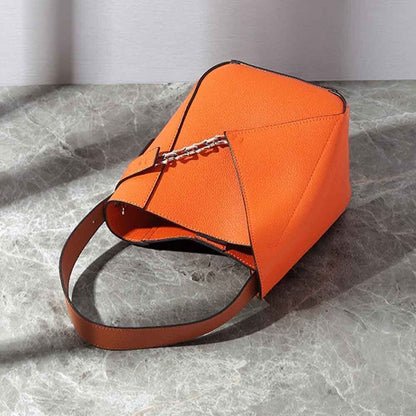 Genuine Leather Bucket Bag Women American Style Bags Orange Tote Purses