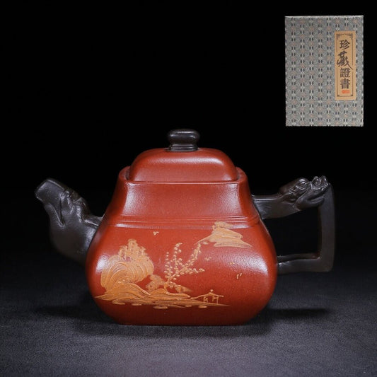 Chinese Yixing Zisha Clay Handmade Exquisite Teapot （四方 底款：曼希陶艺）