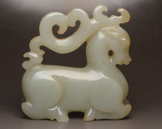 Collection Chinese Hetian Jade Carving Exquisite Deer Statue Sculpture Art Work