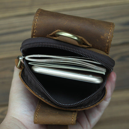 Crazy Horse Leather Men's Design Small Waist Bag Fashion Hook Fanny Belt Pack