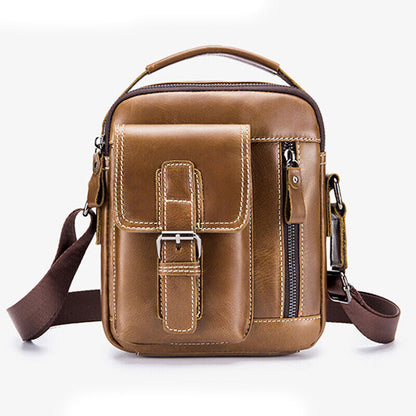 100% Genuine Leather Men's Black Sling Shoulder Bag Crossbody Bag 8 inch Handbag