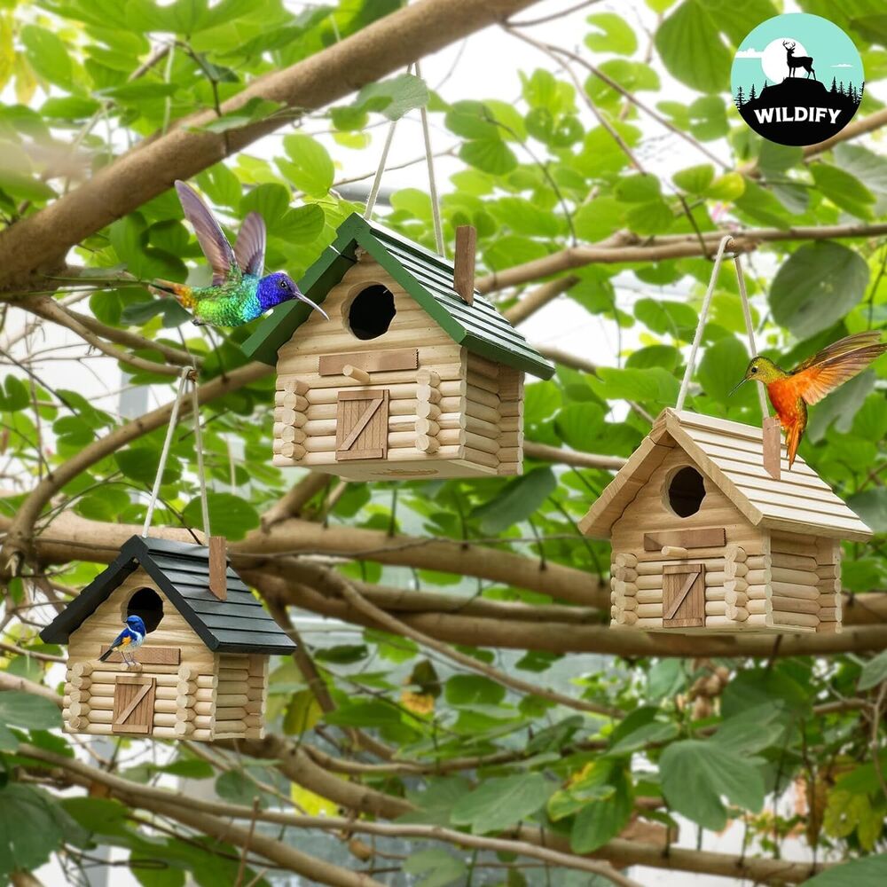 Wooden Outside Hummingbird House Bird Nesting Box Home Decor for Garden Light