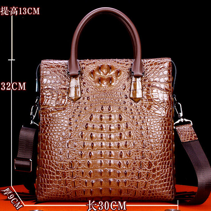 Top Cowhide Leather Crocodile Embossed Handbag Men Luxury Business 12" Briefcase
