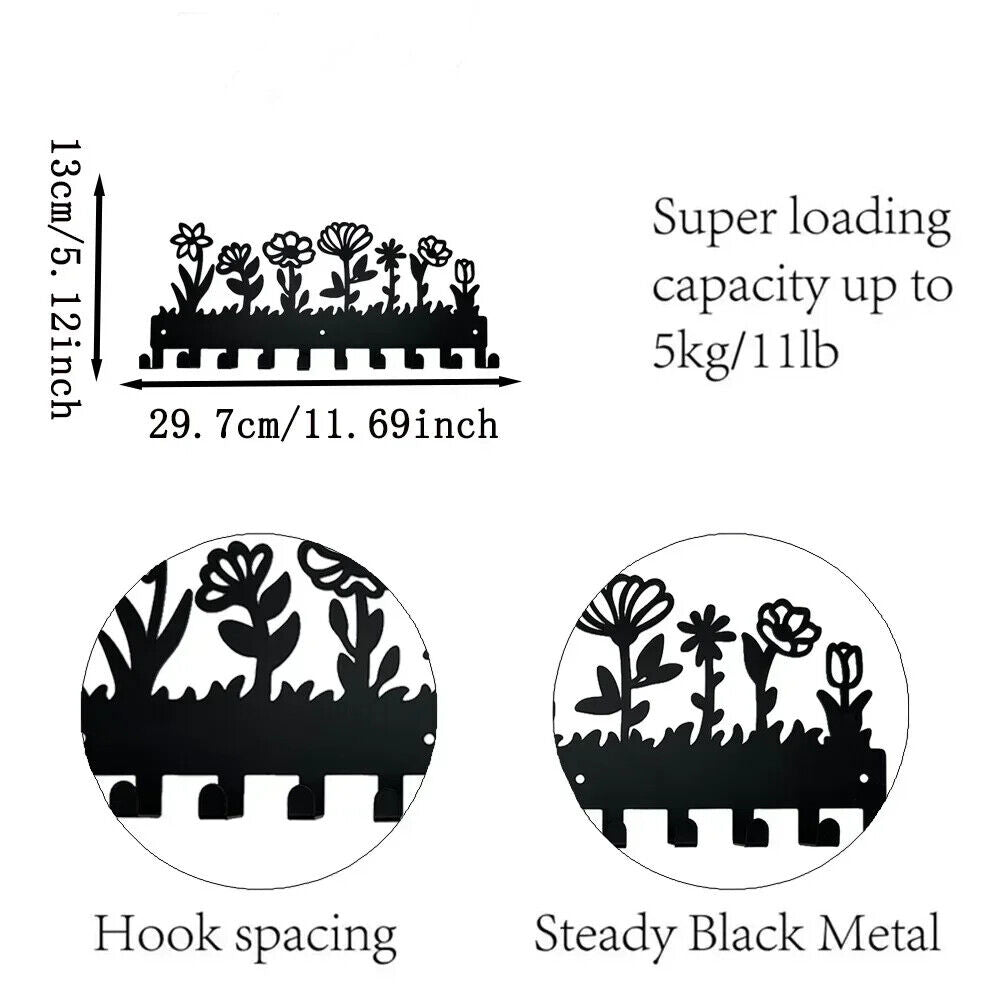 Flower Design Key Holder Metal Wall Mounted Rack Hook Wall Hanging Storage Rack
