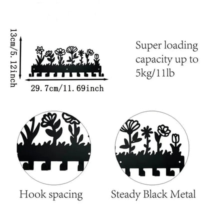 Flower Design Key Holder Metal Wall Mounted Rack Hook Wall Hanging Storage Rack