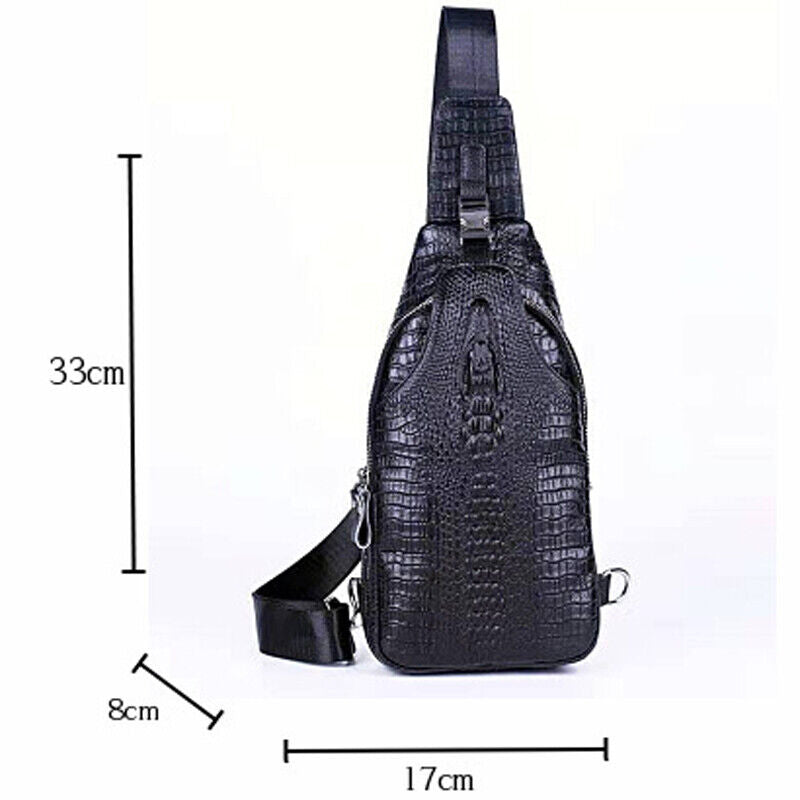 Men's Sling Backpack 100% Genuine Leather Crocodile Crossbody Chest Bag Daypack