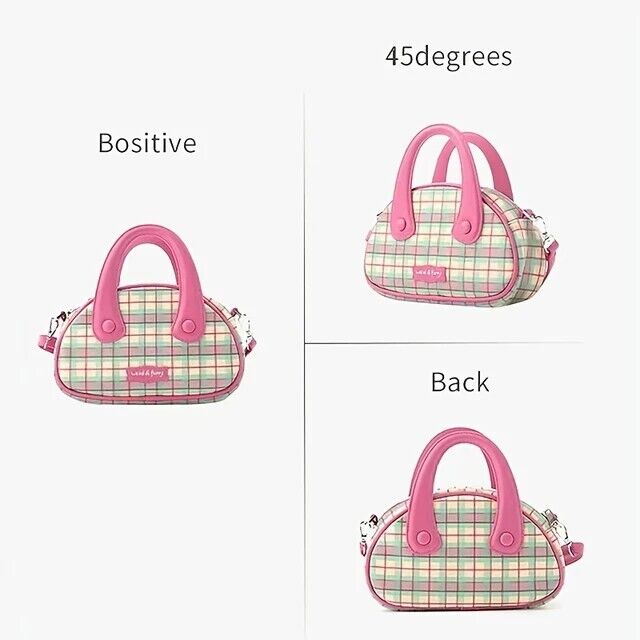 Cute Women’s Bowling Plaid PU Leather Crossbody Tote Bag Messenger Travel Gift