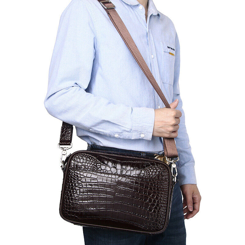 Real Leather Men's Sling Shoulder Bags, Desinger Crocodile Pattern Messenger Bag
