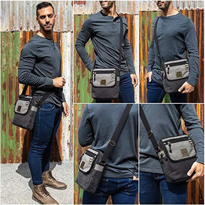 SCRUFFY DOG Canvas Messenger Bag with Adjustable small 11 inch, Black/Grey