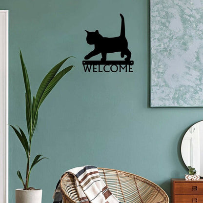 Black Cat Kitten Welcome Sign Ornaments Artwork Wall Stickers Shape Decoration