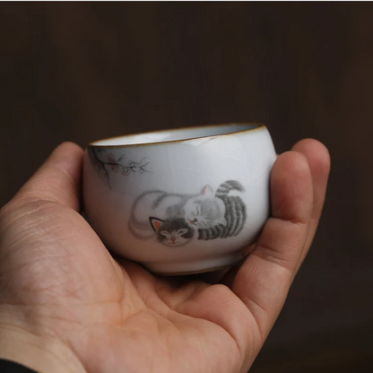 Embersceramic Ceramic Tea Cup Cute Cat Kung Fu Cup 90ml