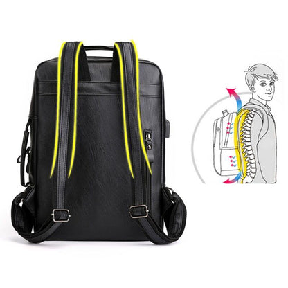 Backpacks Men PU Laptop Bag USB Charging Rucksack Male Bagpack