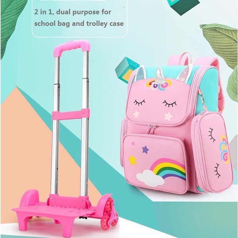 School Bags Backpack girls Trolley Bag Wheels Student Kids Backpack Bag