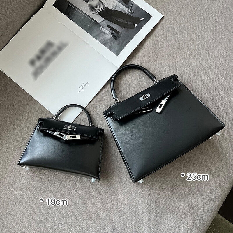 19/25 Trapezoid Glossy Real Leather Flap Tote Handbag Shoulder Bag Purse Fashion