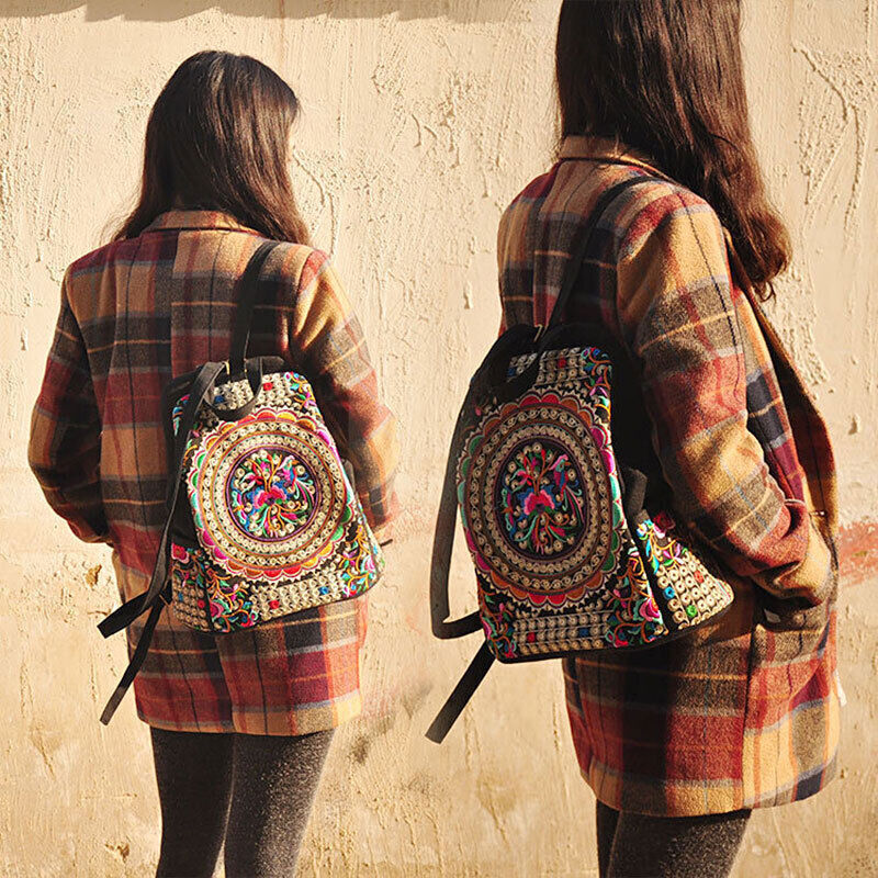 Embroidered Women Canvas Backpacks Floral Embroidery Schoolbag Travel Bags