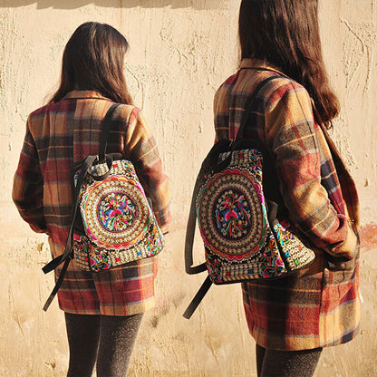 Embroidered Women Canvas Backpacks Floral Embroidery Schoolbag Travel Bags