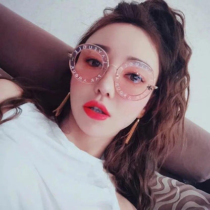 Round Frame Sunglasses Woman Retro Fashion Style Glasses Female Bee Design UV400