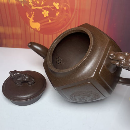 Vintage Chinese Yixing Purple Clay Teapot Zisha Ceramic Carving Beast Tea Set