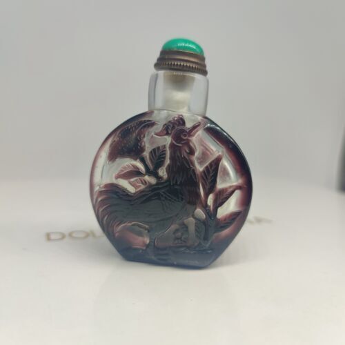 Peking Chinese Glaze Snuff Bottle Glass Carving Gifts Cute Animal Cock Statue