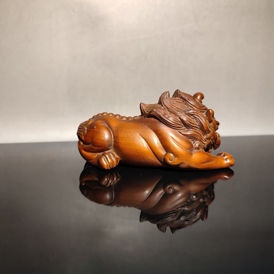 Chinese Unicorn Dragon Sculpture Statue Wooden Lion Wall Carving Desk Decor Fine