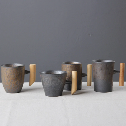 Ceramic Coffee Cup Espresso Cup With Wooden HandleTea Cup