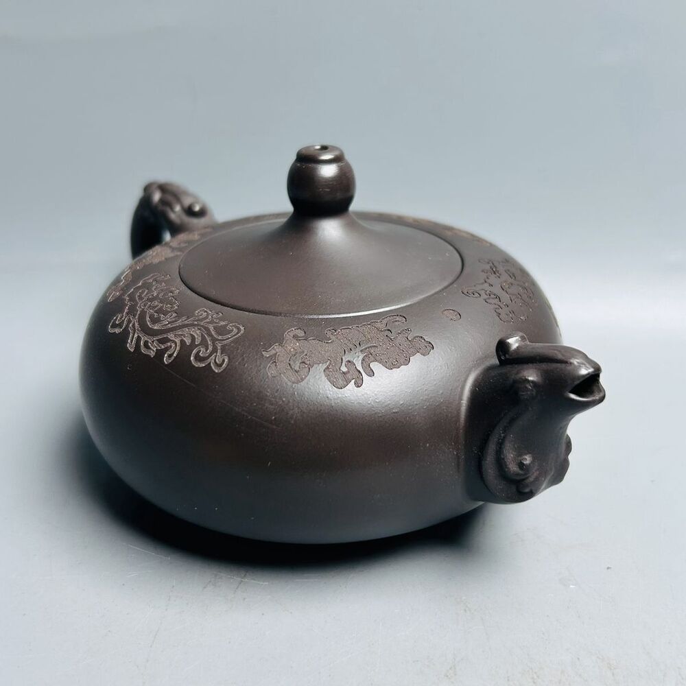 Vintage Chinese Yixing Purple Clay Teapot Zisha Ceremony Carving Collectible Art