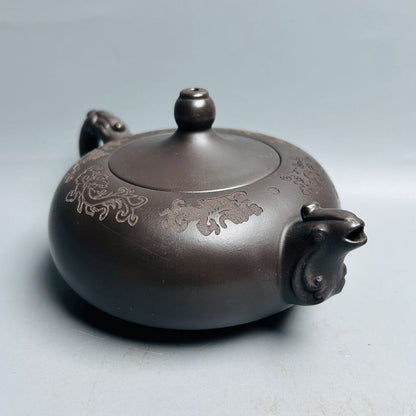 Vintage Chinese Yixing Purple Clay Teapot Zisha Ceremony Carving Collectible Art