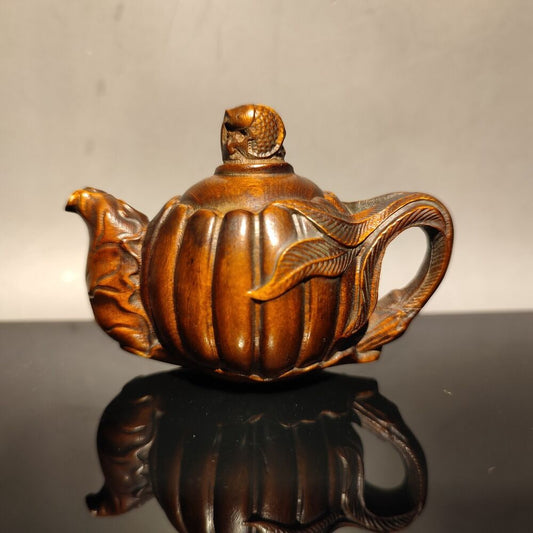 Chinese vintage Boxwood Carved fish statue Teapot hobbies interests mahjong