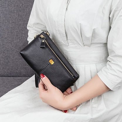 Genuine Leather Wallet Multiple Zipper Business Purse All-Match Clutch Bag Phone