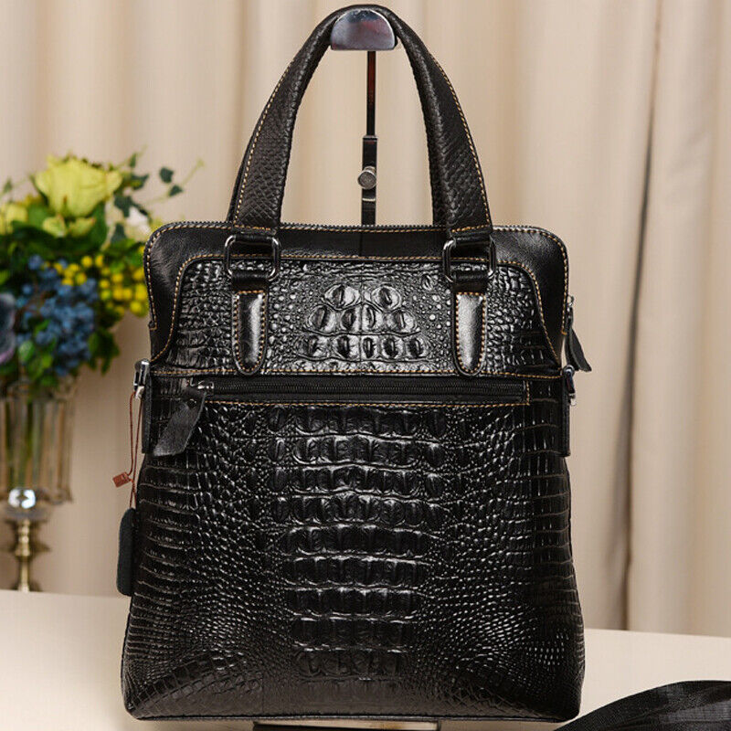 100% Genuine Leather Men's Business Handbags Crocodile Crossbody Shoulder Bags