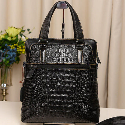 100% Genuine Leather Men's Business Handbags Crocodile Crossbody Shoulder Bags