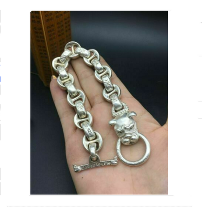 Asian chinese old miao silver hand cast dog statue bracelet jewel cool gift