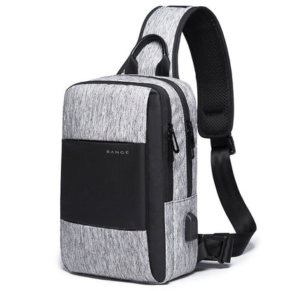Fashion Men's Sling Backpack Oxford cloth Waterproof Crossbody Bag With USB Port