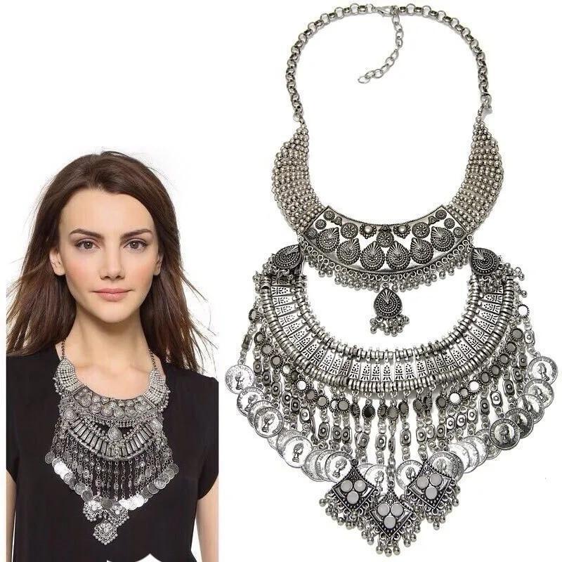 Bohemian Necklace Vintage Choker Ethnic Statement Large Collar Pendant Gypsy