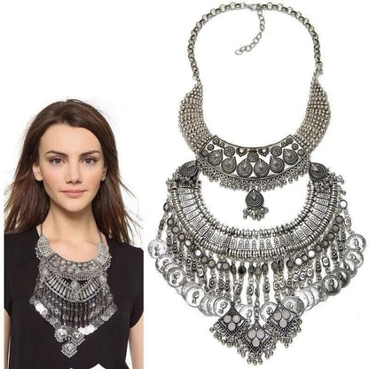 Bohemian Necklace Vintage Choker Ethnic Statement Large Collar Pendant Gypsy