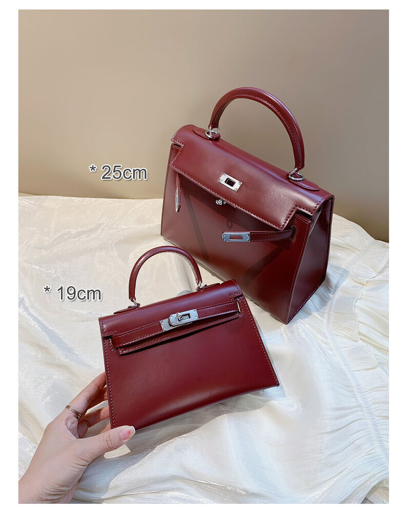 19/25 Trapezoid Glossy Real Leather Flap Tote Handbag Shoulder Bag Purse Fashion