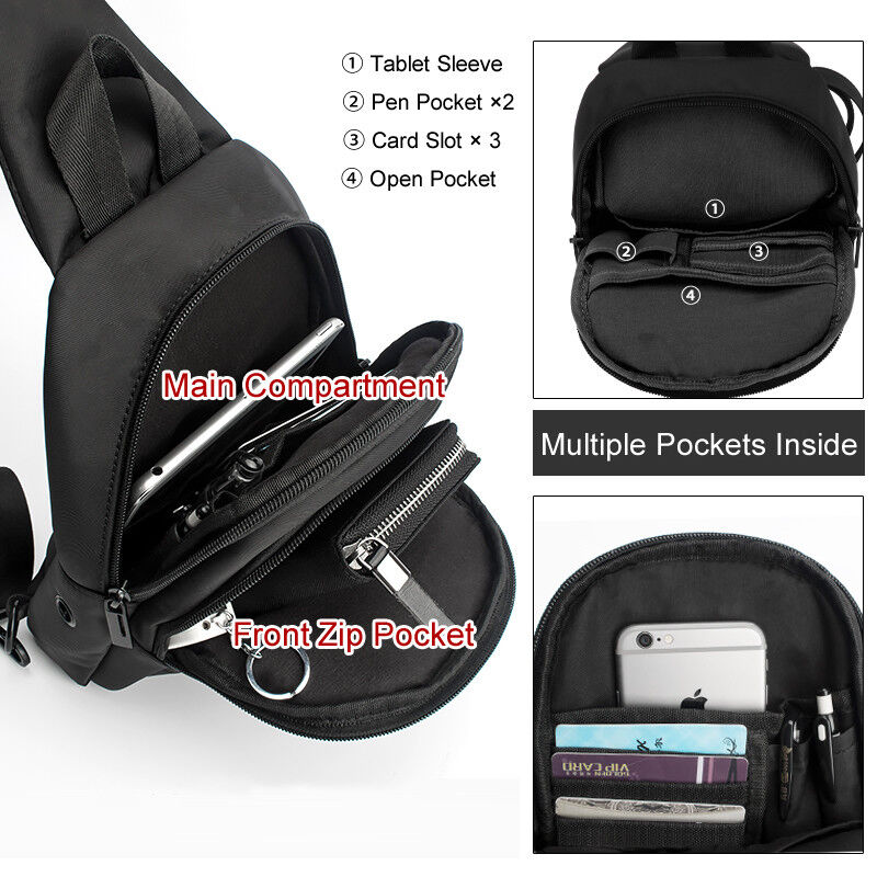 Water Resistant Sling Backpack Rucksack Chest Pack Single Strap Daypack Bag
