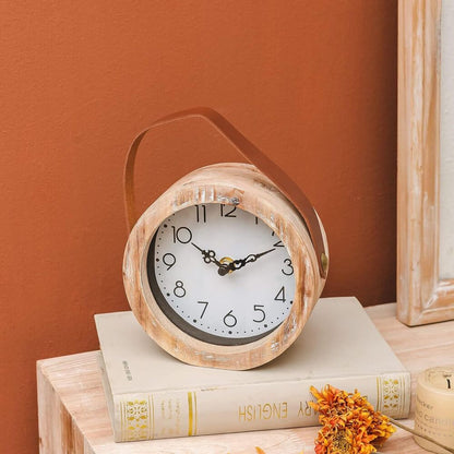 Wooden Table Clock Small Round Non-Ticking Battery Operated Hanging Home Decor