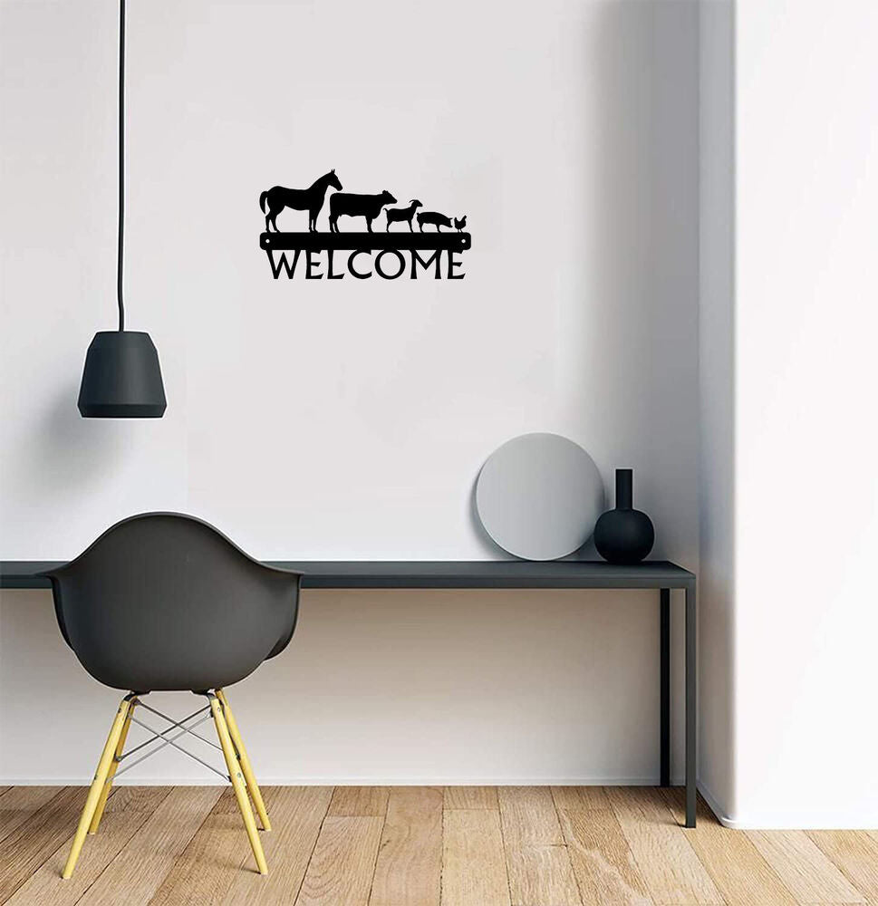 Farm Animals Welcome Sign - 12 inch Wide Metal Wall Art