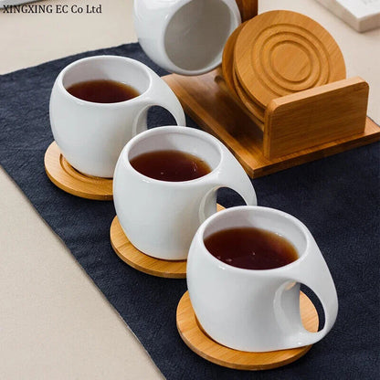 Ceramic Coffee Cup Household Mug Hanging Water Cup Set Kitchen Tea Set Bamboo