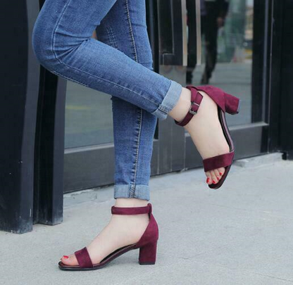 New Womens Ankle Strap Chunky Pumps High Heel Sandals Party Dress Open Toe Shoes