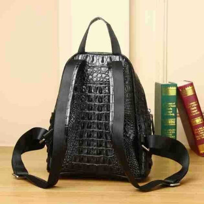 Top Cow Leather Black Women's bag, New Desinger Crocodile Print Backpack Travel